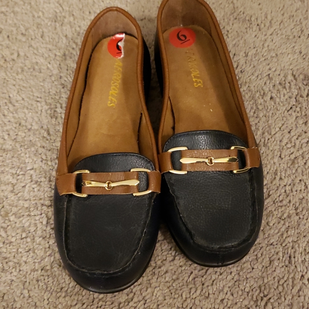 Aerosoles Loafers Horsebit Buckle Navy & Brown